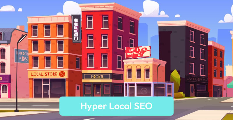 Animated city block with hyper local seo text