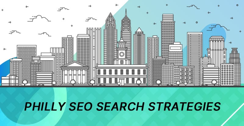 Philly Skyline in line art style with text that reads Philly SEO Search Strategies