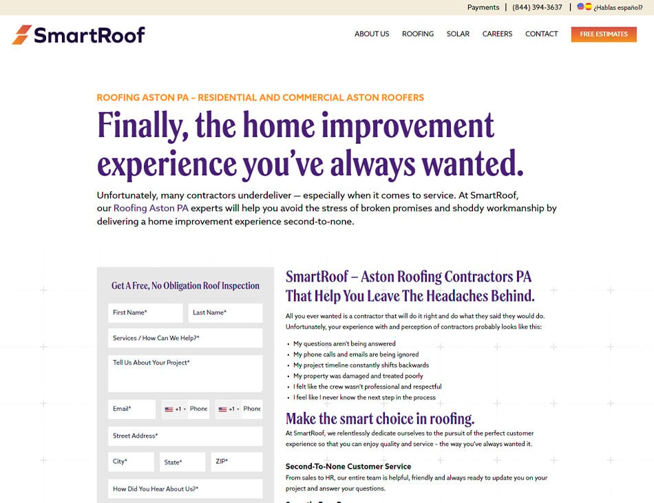 Screenshot of a landing page